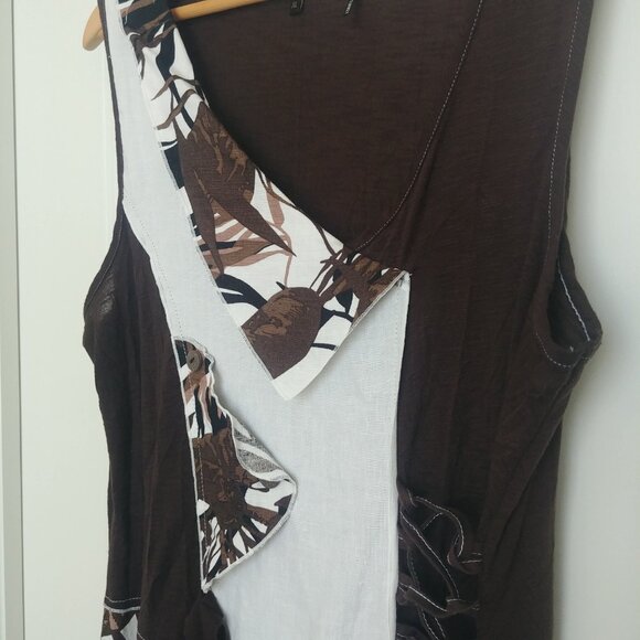 Jane & John brown white patchwork linen dress lagenlook size XL - Picture 2 of 15